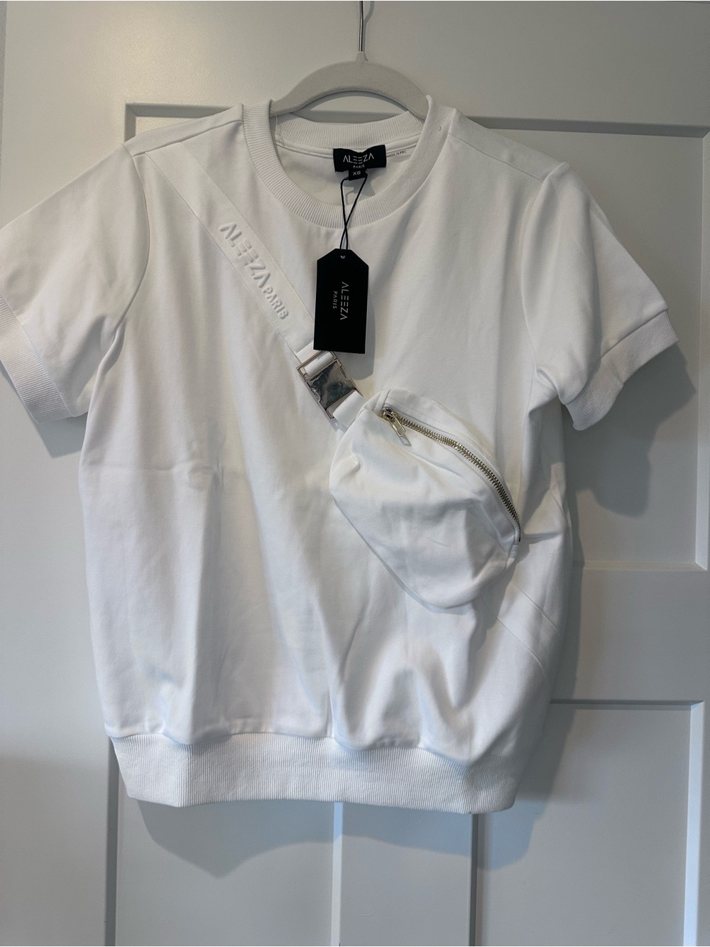 Aleeza Paris  White Short Sleeve Tee with Built-In Crossbody Pouch